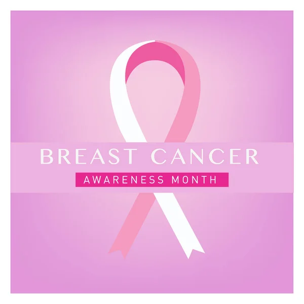 Cartão mensal de conscientização sobre o câncer de mama. Modelo de cartaz de ilustração de vetor de fita rosa . —  Vetores de Stock