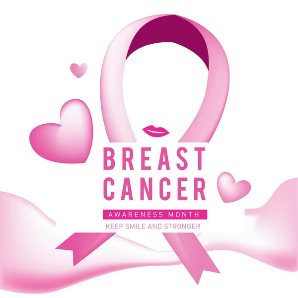 Carte du mois de sensibilisation au cancer du sein. Modèle d'affiche d'illustration vectorielle de ruban rose . — Image vectorielle