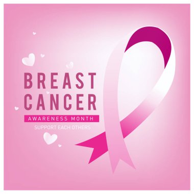 Meme Kanseri Bilinçlendirme ay kartı. Pembe kurdele vektör çizim poster şablonu.