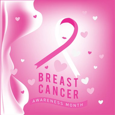 Meme Kanseri Bilinçlendirme ay kartı. Pembe kurdele vektör çizim poster şablonu.