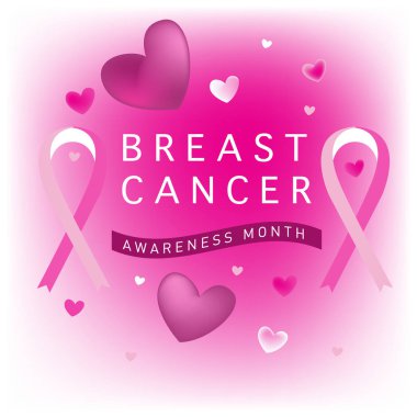 Meme Kanseri Bilinçlendirme ay kartı. Pembe kurdele vektör çizim poster şablonu.