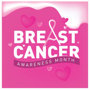 Meme Kanseri Bilinçlendirme ay kartı. Pembe kurdele vektör çizim poster şablonu.