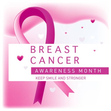 Meme Kanseri Bilinçlendirme ay kartı. Pembe kurdele vektör çizim poster şablonu.