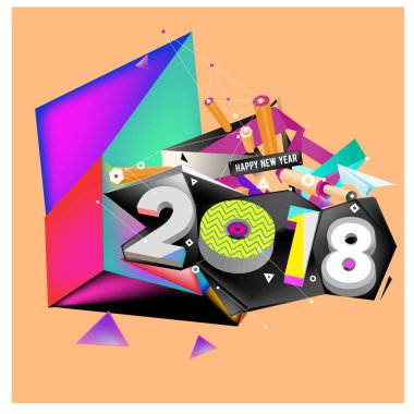 Yeni yıl 2018. Renkli tasarım.