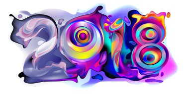 2018 yeni yıl renkli akrilik boya 3d tasarım öğesi sunumlar, el ilanları, broşürler, kartpostallar ve posterler için arka plan üzerinde. Vektör çizim