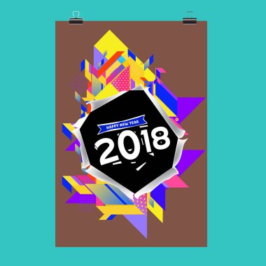 Mutlu yeni yıl 2018 renkli soyut tasarım, takvim ve tebrik kartı için vektör öğeleri.