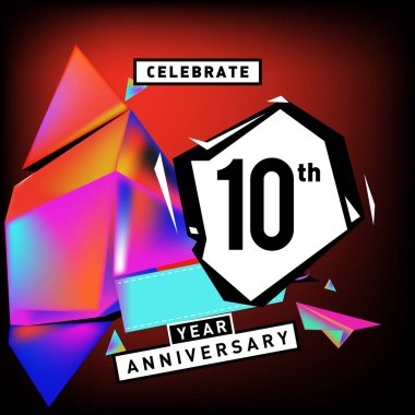 Yıldönümü Kartı renkli arka plan ile. doğum günü logosu geometrik renkli arka plan üzerinde.