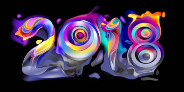 2018 yeni yıl renkli akrilik boya 3d tasarım öğesi sunumlar, el ilanları, broşürler, kartpostallar ve posterler için arka plan üzerinde. Vektör çizim