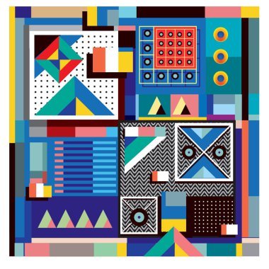 Trendy geometrik öğeleri memphis tasarımı renkli ve parlak. Retro 90s doku, desen ve öğeleri tarzı. Modern arka plan tasarımı ve kapak şablonu