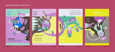 Soyut Modern oyuncak tasarım Festivali afiş. Yayınlar ve sunumlar düzenleri grafik şablonu ve Poster için fikirler. Vektör çizim karikatür Head 3d formları.