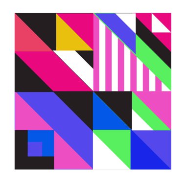 Trendy geometrik kaleydoskop öğeleri memphis tebrik kartları tasarımı. Retro tarzı doku, desen ve öğeleri. Modern soyut tasarım poster ve kapak şablonu