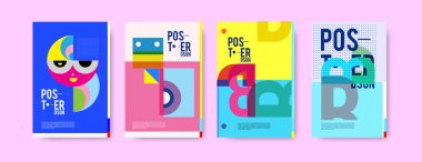 Minimalist vektör tasarım küme kapsıyor. Serin geometrik degradeler şekli. Fütüristik Poster şablonu.
