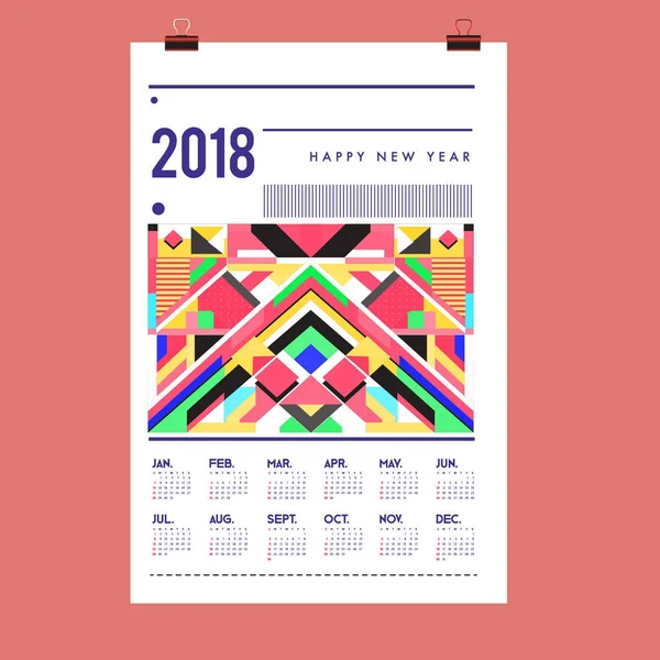 Yeni Yıl 2018 Takvim Kapak Şablonu Takvim Poster Tasarımı Renkli — Stok Vektör