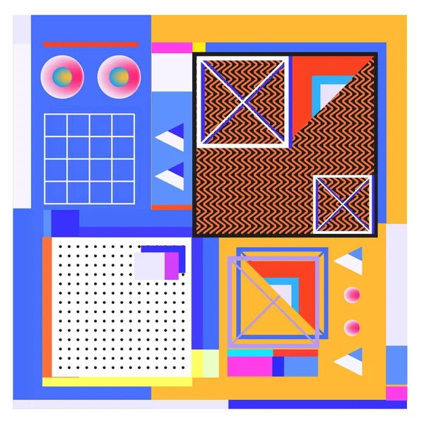 Trendy geometrik öğeleri memphis tasarımı renkli ve parlak. Retro 90s doku, desen ve öğeleri tarzı. Modern arka plan tasarımı ve kapak şablonu