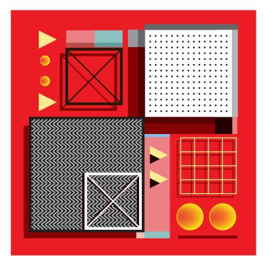 Trendy geometrik öğeleri memphis tasarımı renkli ve parlak. Retro 90s doku, desen ve öğeleri tarzı. Modern arka plan tasarımı ve kapak şablonu