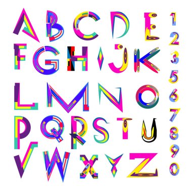 Vektör renkli alfabesi. Tasarım ve çizim şablonu için benzersiz yazı tipleri. Tipografi için poster ve başlık yayını.