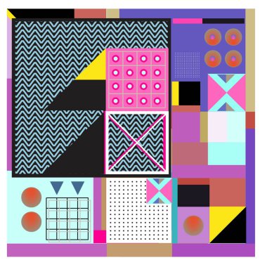 Trendy geometrik öğeleri memphis tasarımı renkli ve parlak. Retro 90s doku, desen ve öğeleri tarzı. Modern arka plan tasarımı ve kapak şablonu
