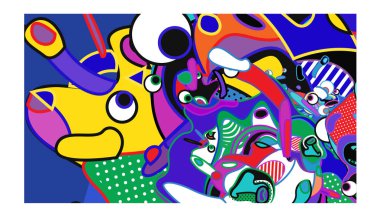 Vektör renkli soyut duvar kağıdı arka plan. Çeşitli fraktal şekil ve düzen kompozisyon. Tasarım şablonu için Poster, afiş ve kumaş baskı.