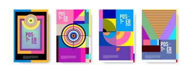 Minimalist vektör tasarım küme kapsıyor. Serin geometrik degradeler şekli. Fütüristik Poster şablonu.