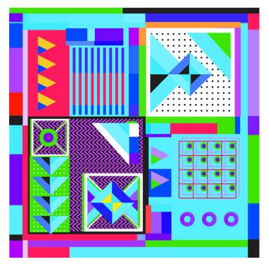 Trendy geometrik öğeleri memphis tasarımı renkli ve parlak. Retro 90s doku, desen ve öğeleri tarzı. Modern arka plan tasarımı ve kapak şablonu