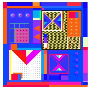 Trendy geometrik öğeleri memphis tasarımı renkli ve parlak. Retro 90s doku, desen ve öğeleri tarzı. Modern arka plan tasarımı ve kapak şablonu