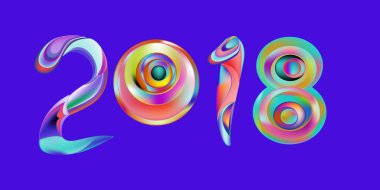 2018 yeni yıl renkli akrilik boya 3d tasarım öğesi sunumlar, el ilanları, broşürler, kartpostallar ve posterler için arka plan üzerinde. Vektör çizim