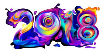 2018 yeni yıl renkli akrilik boya 3d tasarım öğesi sunumlar, el ilanları, broşürler, kartpostallar ve posterler için arka plan üzerinde. Vektör çizim