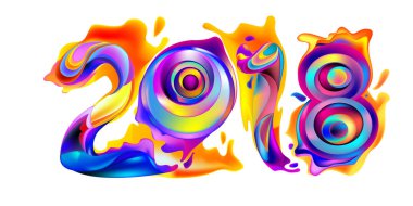 2018 yeni yıl renkli akrilik boya 3d tasarım öğesi sunumlar, el ilanları, broşürler, kartpostallar ve posterler için arka plan üzerinde. Vektör çizim