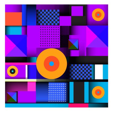 Trendy geometrik öğeleri memphis tasarımı renkli ve parlak. Retro 90s doku, desen ve öğeleri tarzı. Modern arka plan tasarımı ve kapak şablonu.