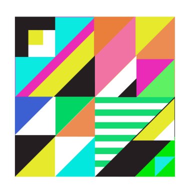 Trendy geometrik kaleydoskop öğeleri memphis tebrik kartları tasarımı. Retro tarzı doku, desen ve öğeleri. Modern soyut tasarım poster ve kapak şablonu