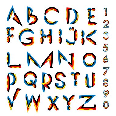 Vektör renkli alfabesi. Tasarım ve çizim şablonu için benzersiz yazı tipleri. Tipografi için poster ve başlık yayını.