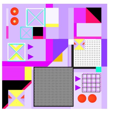 Trendy geometrik öğeleri memphis tasarımı renkli ve parlak. Retro 90s doku, desen ve öğeleri tarzı. Modern arka plan tasarımı ve kapak şablonu