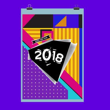 Mutlu yeni yıl 2018 renkli soyut tasarım, takvim ve tebrik kartı için vektör öğeleri.