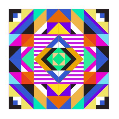 Trendy geometrik kaleydoskop öğeleri memphis tebrik kartları tasarımı. Retro tarzı doku, desen ve öğeleri. Modern soyut tasarım poster ve kapak şablonu