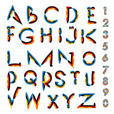 Vektör renkli alfabesi. Tasarım ve çizim şablonu için benzersiz yazı tipleri. Tipografi için poster ve başlık yayını.