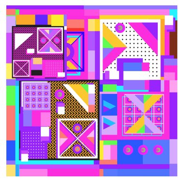 Trendy geometrik öğeleri memphis tasarımı renkli ve parlak. Retro 90s doku, desen ve öğeleri tarzı. Modern arka plan tasarımı ve kapak şablonu