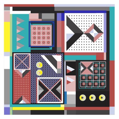 Trendy geometrik öğeleri memphis tasarımı renkli ve parlak. Retro 90s doku, desen ve öğeleri tarzı. Modern arka plan tasarımı ve kapak şablonu