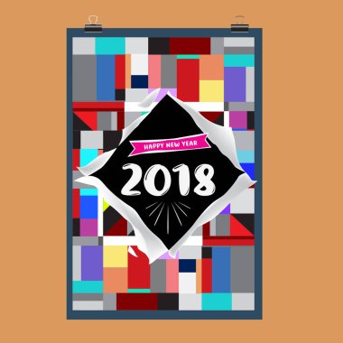 Mutlu yeni yıl 2018 renkli soyut tasarım, takvim ve tebrik kartı için vektör öğeleri.