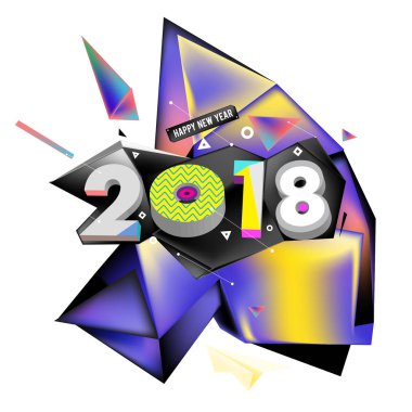 2018 yeni yıl renkli akrilik boya 3d tasarım öğesi sunumlar, el ilanları, broşürler, kartpostallar ve posterler için arka plan üzerinde. Vektör çizim