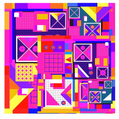 Trendy geometrik öğeleri memphis tasarımı renkli ve parlak. Retro 90s doku, desen ve öğeleri tarzı. Modern arka plan tasarımı ve kapak şablonu