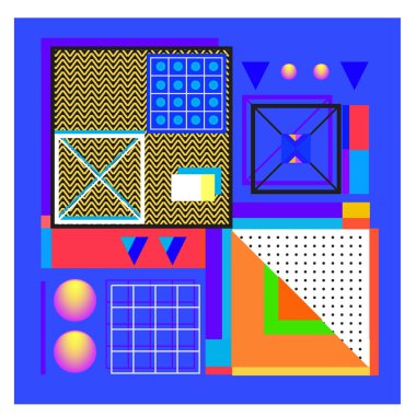 Trendy geometrik öğeleri memphis tasarımı renkli ve parlak. Retro 90s doku, desen ve öğeleri tarzı. Modern arka plan tasarımı ve kapak şablonu