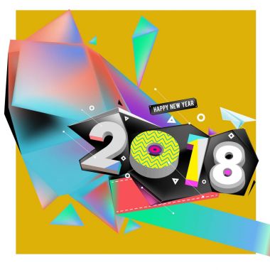 2018 yeni yıl renkli akrilik boya 3d tasarım öğesi sunumlar, el ilanları, broşürler, kartpostallar ve posterler için arka plan üzerinde. Vektör çizim