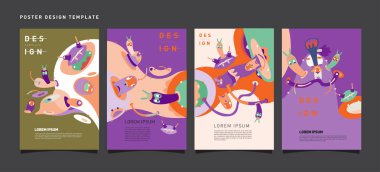 Soyut Modern oyuncak tasarım Festivali afiş. Yayınlar ve sunumlar düzenleri grafik şablonu ve Poster için fikirler. Vektör çizim karikatür Head 3d formları.