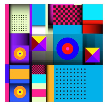 Trendy geometrik öğeleri memphis tasarımı renkli ve parlak. Retro 90s doku, desen ve öğeleri tarzı. Modern arka plan tasarımı ve kapak şablonu.