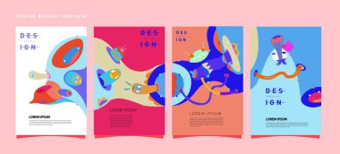 Soyut Modern oyuncak tasarım Festivali afiş. Yayınlar ve sunumlar düzenleri grafik şablonu ve Poster için fikirler. Vektör çizim karikatür Head 3d formları.