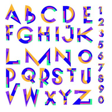 Vektör renkli alfabesi. Tasarım ve çizim şablonu için benzersiz yazı tipleri. Tipografi için poster ve başlık yayını.