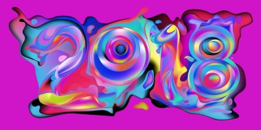 2018 yeni yıl renkli akrilik boya 3d tasarım öğesi sunumlar, el ilanları, broşürler, kartpostallar ve posterler için arka plan üzerinde. Vektör çizim