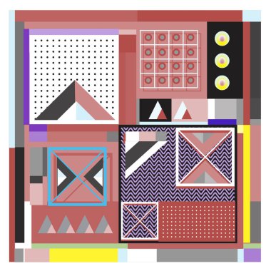 Trendy geometrik öğeleri memphis tasarımı renkli ve parlak. Retro 90s doku, desen ve öğeleri tarzı. Modern arka plan tasarımı ve kapak şablonu