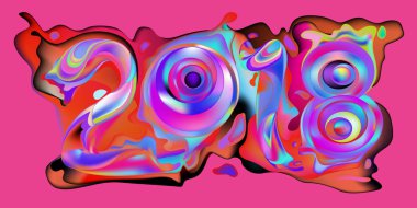 2018 yeni yıl renkli akrilik boya 3d tasarım öğesi sunumlar, el ilanları, broşürler, kartpostallar ve posterler için arka plan üzerinde. Vektör çizim