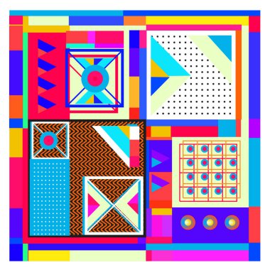 Trendy geometrik öğeleri memphis tasarımı renkli ve parlak. Retro 90s doku, desen ve öğeleri tarzı. Modern arka plan tasarımı ve kapak şablonu